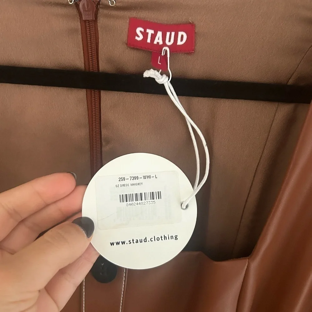 STAUD Oz Faux Leather Belted Dress Size Large - Picture 6 of 16